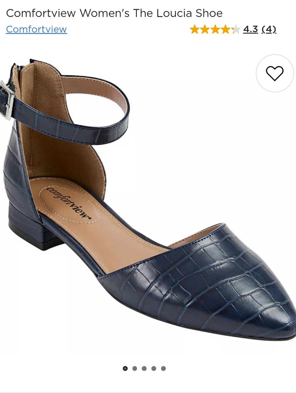 Croc-Embossed Pointed Ankle-Strap Flats in Navy